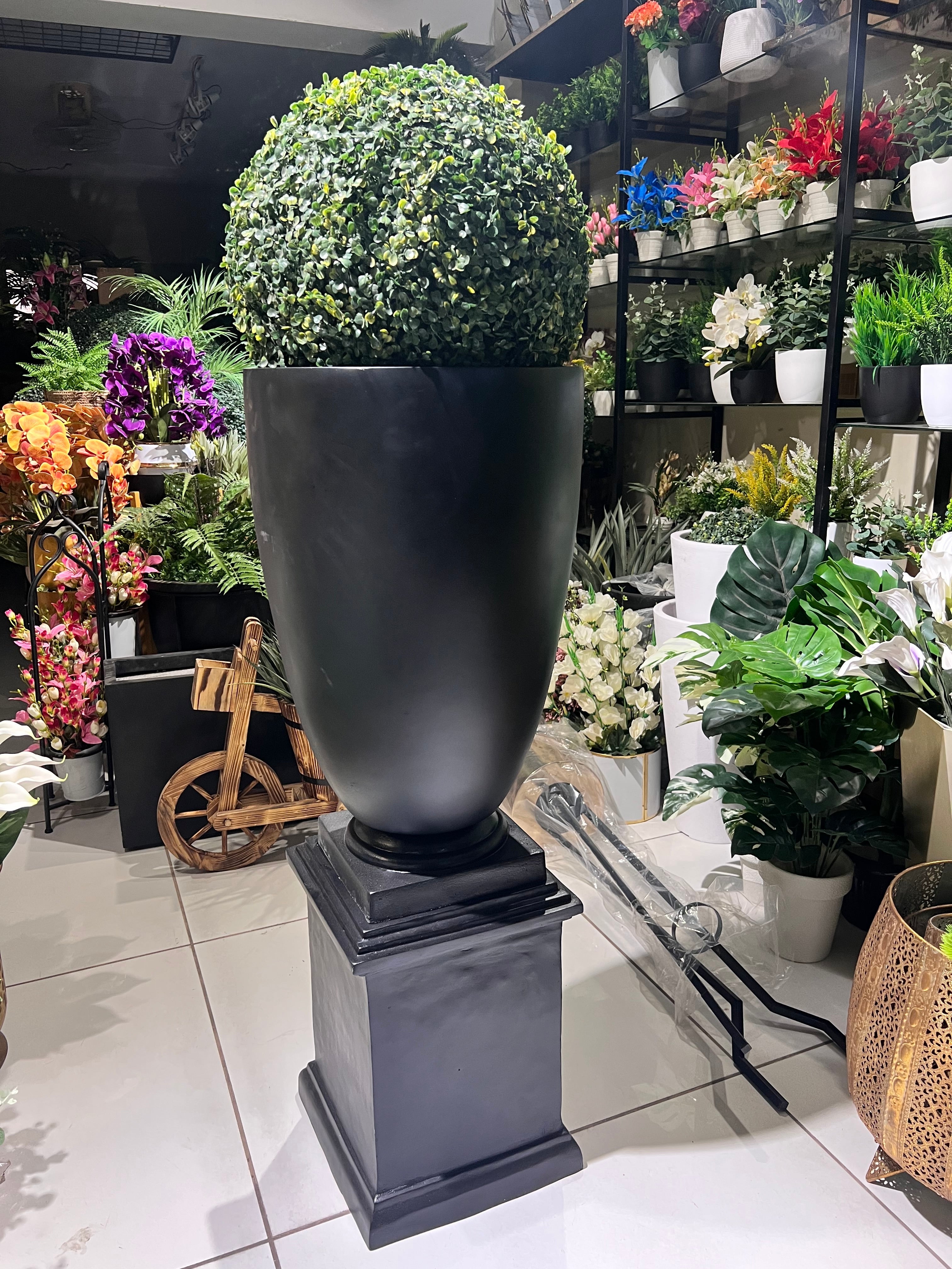 Black fiber urn with pedestal