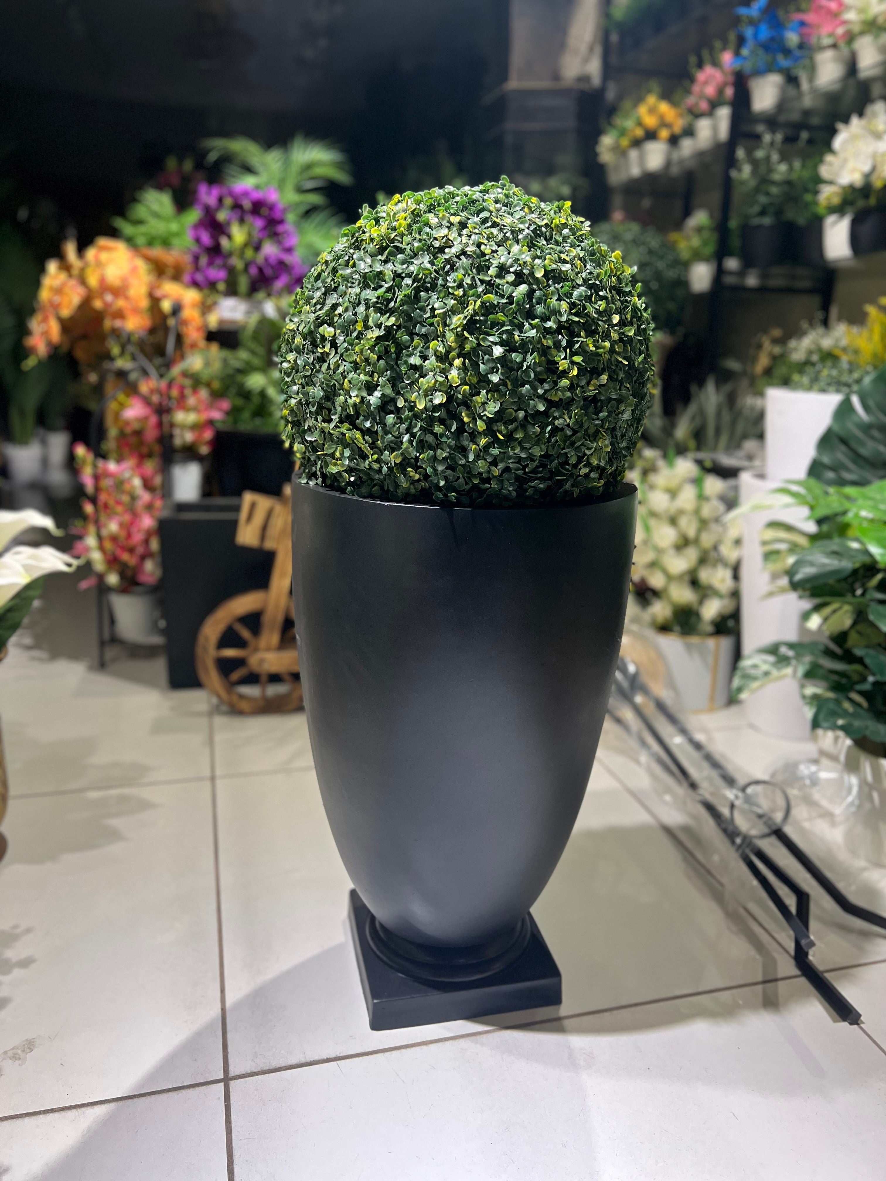 Black fiber urn with pedestal