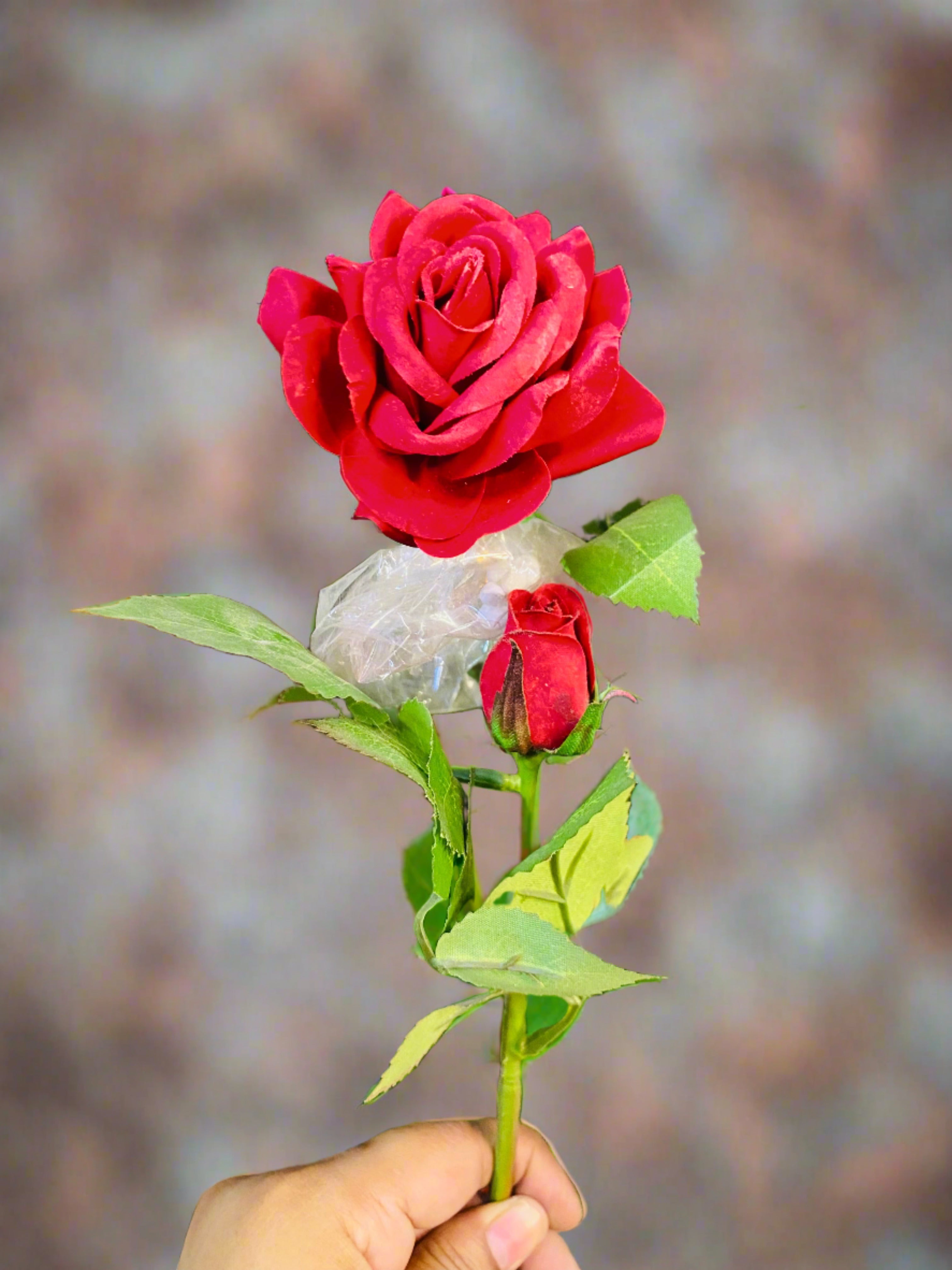 Artificial Velvet Rose Stem