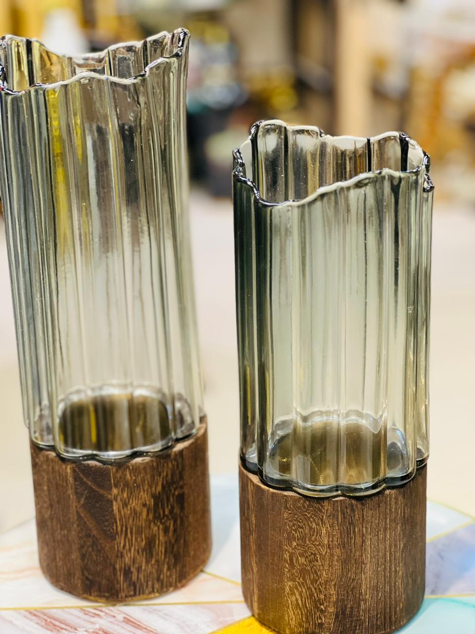 Wooden Glass vase set