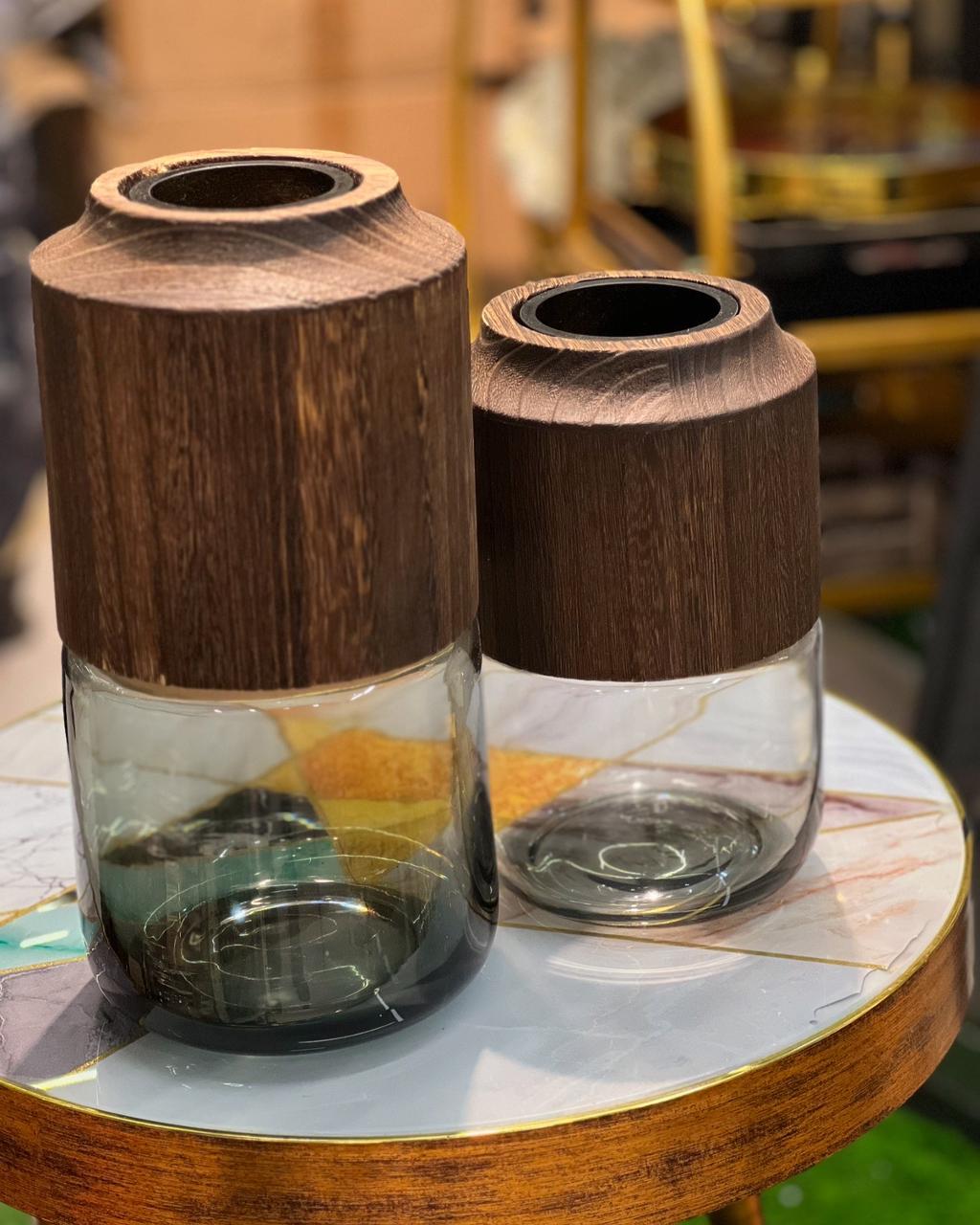 Wooden Glass vase set