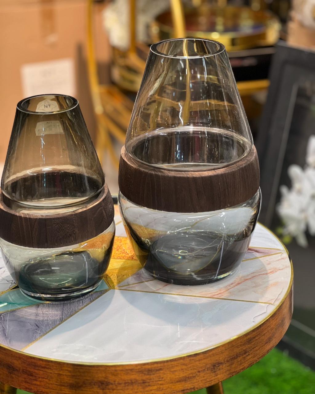 Wooden Glass vase set