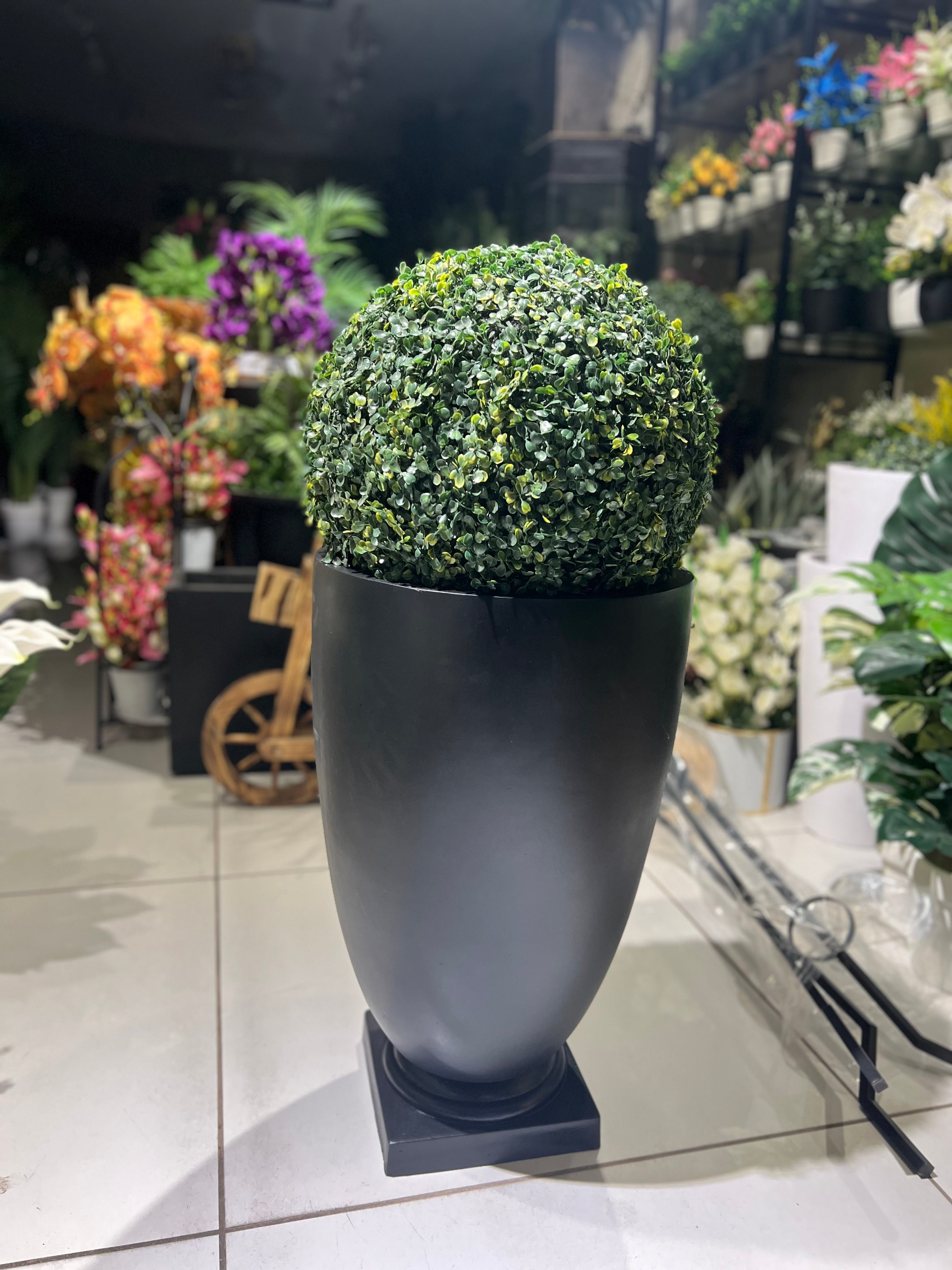 Black fiber urn with pedestal